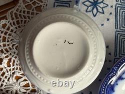 Antique Johnson Bros England Flow Blue 5-Piece Tea Set Dinner Plates Cup Saucer