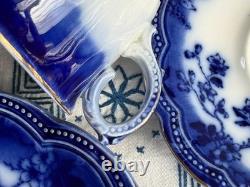 Antique Johnson Bros England Flow Blue 5-Piece Tea Set Dinner Plates Cup Saucer