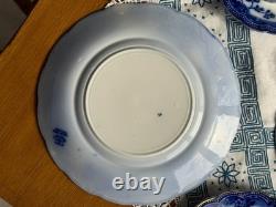 Antique Johnson Bros England Flow Blue 5-Piece Tea Set Dinner Plates Cup Saucer