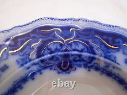 Antique Johnson Bros England Persian Bowl Flow Blue 9 Flat Rim Gold accents