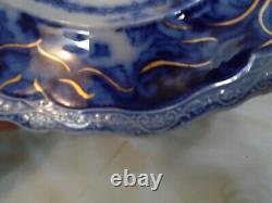 Antique Johnson Bros England Persian Bowl Flow Blue 9 Flat Rim Gold accents