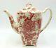 Antique Johnson Bros English Chippendale Floral Red / White Teapot