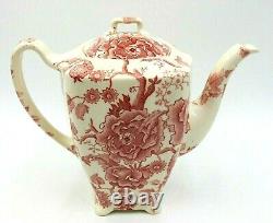 Antique Johnson Bros English Chippendale Floral Red / White Teapot