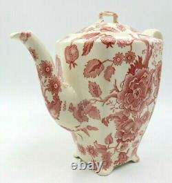 Antique Johnson Bros English Chippendale Floral Red / White Teapot