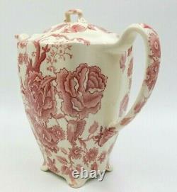 Antique Johnson Bros English Chippendale Floral Red / White Teapot