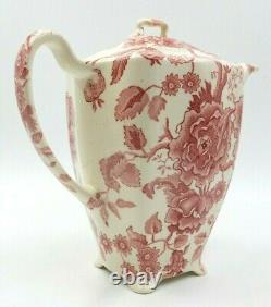 Antique Johnson Bros English Chippendale Floral Red / White Teapot