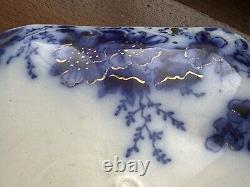 Antique Johnson Bros Peach Royal Flow Blue Vegetable Dish With Lid/ Gold Accents