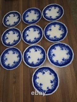 Antique Johnson Brothers Clayton Flow Blue 7 Salad Dessert Plates Set of 10