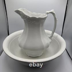 Antique Royal Ironstone China Johnson Bros. England Pitcher and Basin/Bowl White