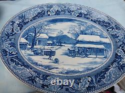 BLUE & WHITE JOHNSON BROTHERS LARGE THANKSGIVING PLATTER Circa 1940's to 1950s`