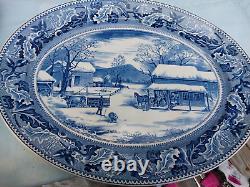 BLUE & WHITE JOHNSON BROTHERS LARGE THANKSGIVING PLATTER Circa 1940's to 1950s`