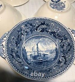 Blue Historic American Ferry Boat Fruit/Dessert Bowl Johnson Bros. Eng. Brooklyn