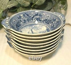 Blue Historic American Ferry Boat Fruit/Dessert Bowl Johnson Bros. Eng. Brooklyn