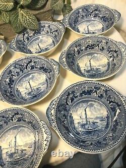 Blue Historic American Ferry Boat Fruit/Dessert Bowl Johnson Bros. Eng. Brooklyn