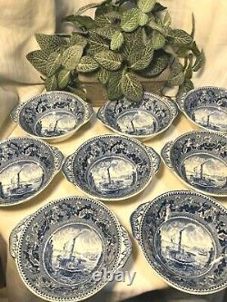 Blue Historic American Ferry Boat Fruit/Dessert Bowl Johnson Bros. Eng. Brooklyn