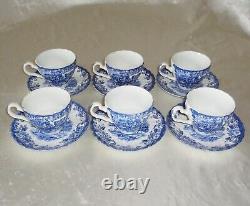 Coaching Scenes Hunting Country Johnson Bros England Blue Coffee Cups & Saucers