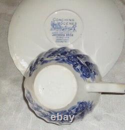 Coaching Scenes Hunting Country Johnson Bros England Blue Coffee Cups & Saucers