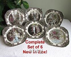 Complete Set of 6 Johnson Brothers Friendly Village Christmas Square PlatesNEW