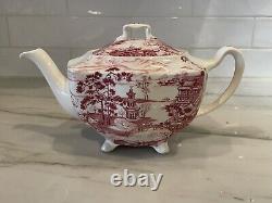 ENCHANTED GARDEN Rare HTF Johnson Bros England Pink Transferware Teapot tea pot