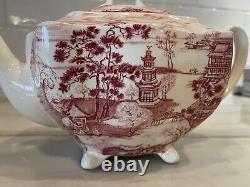 ENCHANTED GARDEN Rare HTF Johnson Bros England Pink Transferware Teapot tea pot