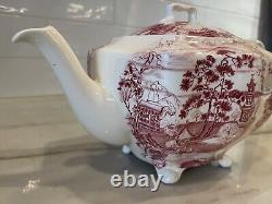 ENCHANTED GARDEN Rare HTF Johnson Bros England Pink Transferware Teapot tea pot