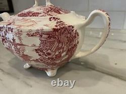 ENCHANTED GARDEN Rare HTF Johnson Bros England Pink Transferware Teapot tea pot