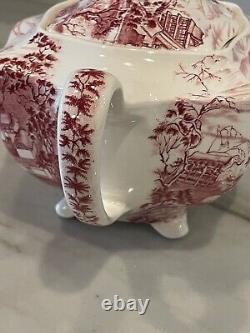 ENCHANTED GARDEN Rare HTF Johnson Bros England Pink Transferware Teapot tea pot