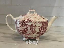 ENCHANTED GARDEN Rare HTF Johnson Bros England Pink Transferware Teapot tea pot