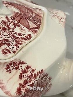 ENCHANTED GARDEN Rare HTF Johnson Bros England Pink Transferware Teapot tea pot