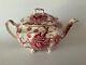 Early Johnson Brothers 4 Cup Teapot English Chippendale Red Pink Vintage England