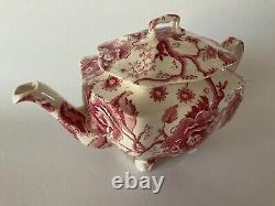 Early Johnson Brothers 4 Cup TEAPOT English Chippendale Red Pink Vintage England