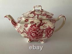 Early Johnson Brothers 4 Cup TEAPOT English Chippendale Red Pink Vintage England