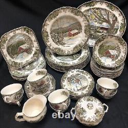 English Dinnerware Service for 8 JohnsonBros FriendlyVillage 6Pc. Place Settings