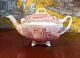 Exc. Cond. Charming Mid-century Johnson Bros Teapot Old Britain Castles Pink Red