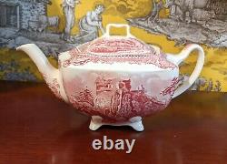 Exc. Cond. Charming mid-century Johnson Bros teapot Old Britain Castles pink red