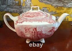 Exc. Cond. Charming mid-century Johnson Bros teapot Old Britain Castles pink red