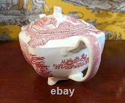 Exc. Cond. Charming mid-century Johnson Bros teapot Old Britain Castles pink red