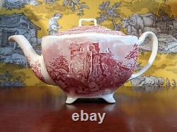 Exc. Cond. Charming mid-century Johnson Bros teapot Old Britain Castles pink red