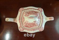 Exc. Cond. Charming mid-century Johnson Bros teapot Old Britain Castles pink red