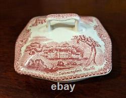 Exc. Cond. Charming mid-century Johnson Bros teapot Old Britain Castles pink red