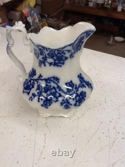 Flow Blue China Claremont Pattern Johnson Bros England Pitcher White/ Blue Flow Blue China Claremont Pattern Johnson Bros England Pitcher White/ Blue