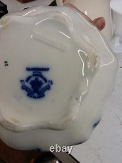 Flow Blue China Claremont Pattern Johnson Bros England Pitcher White/ Blue