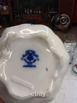 Flow Blue China Claremont Pattern Johnson Bros England Pitcher White/ Blue