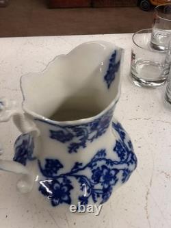 Flow Blue China Claremont Pattern Johnson Bros England Pitcher White/ Blue