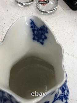 Flow Blue China Claremont Pattern Johnson Bros England Pitcher White/ Blue