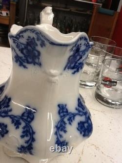 Flow Blue China Claremont Pattern Johnson Bros England Pitcher White/ Blue
