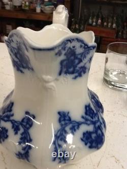 Flow Blue China Claremont Pattern Johnson Bros England Pitcher White/ Blue