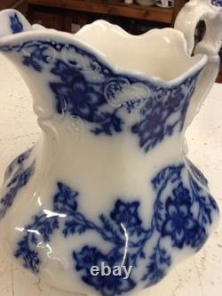 Flow Blue China Claremont Pattern Johnson Bros England Pitcher White/ Blue