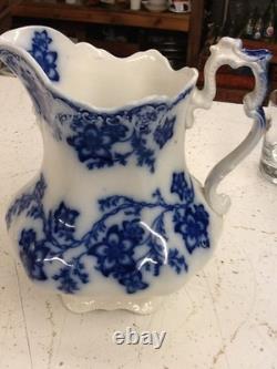 Flow Blue China Claremont Pattern Johnson Bros England Pitcher White/ Blue