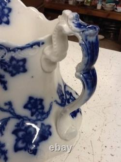 Flow Blue China Claremont Pattern Johnson Bros England Pitcher White/ Blue